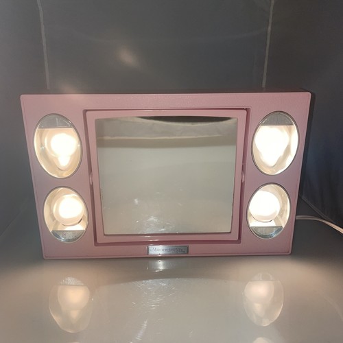 VTG 70s Pink Vintage Mirror Go Lightly Dual Sided Lighted Make-Up Vanity Mirror