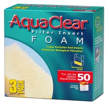 AquaClear 50 Foam Filter Inserts, Aquarium 3 Count Pack of 1 , White