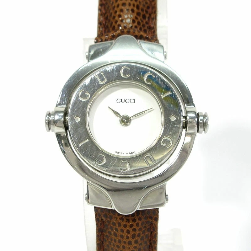 Orologio GUCCI 6600L Bracciale Bianco Argento Marrone Cintura Quarzo con Cassa