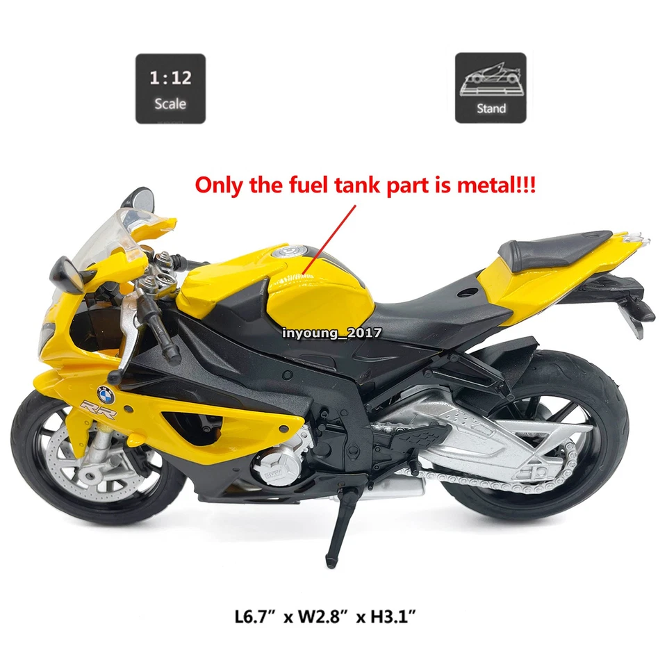 Brinquedo modelo motocicleta BMW S1000RR brinquedo fundido masculino brinquedos para crianças presentes amarelo em escala 1/12 - Imagem 2 de 4