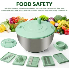 4.25 Qt Stainless Steel Salad Spinner Large Fruit Vegetable Dryer 5-Blade Slicer