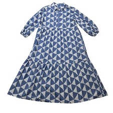 Maeve Anthropologie Bettina Shirt Dress Womens Small Blue Geometric Midi Tiered