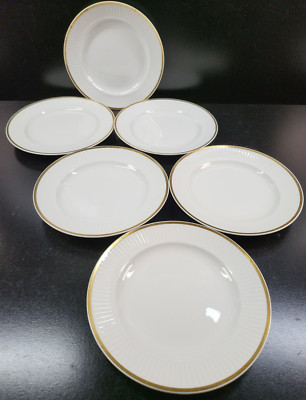 6 Royal Copenhagen Tunna Bread Butter Plates Set Vintage Rib Gold 14066 Denmark