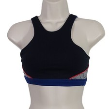 Shape Sports Bra Women Size XS Nylon Spandex Blue Black Geometric Pattern