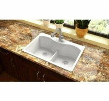 Elkay ELGLB3322WH0, Harmony, Double Basin Quartz Kitchen Sink, 50/50, White