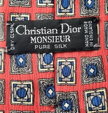 Vintage Christian Dior Silk Tie Monsieur Designer Necktie Red Blue 59" England