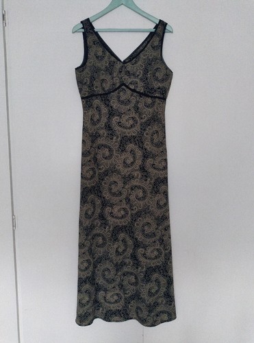 Old Navy Grey Brown Dress M 12 Or Smaller 14 Midi Long Paisley Lovely Feel Party - Picture 4 of 6