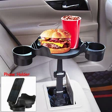 360° Rotating Car Drinks Holder Expander with 6" Food Tray Phone Slot Cup Holder