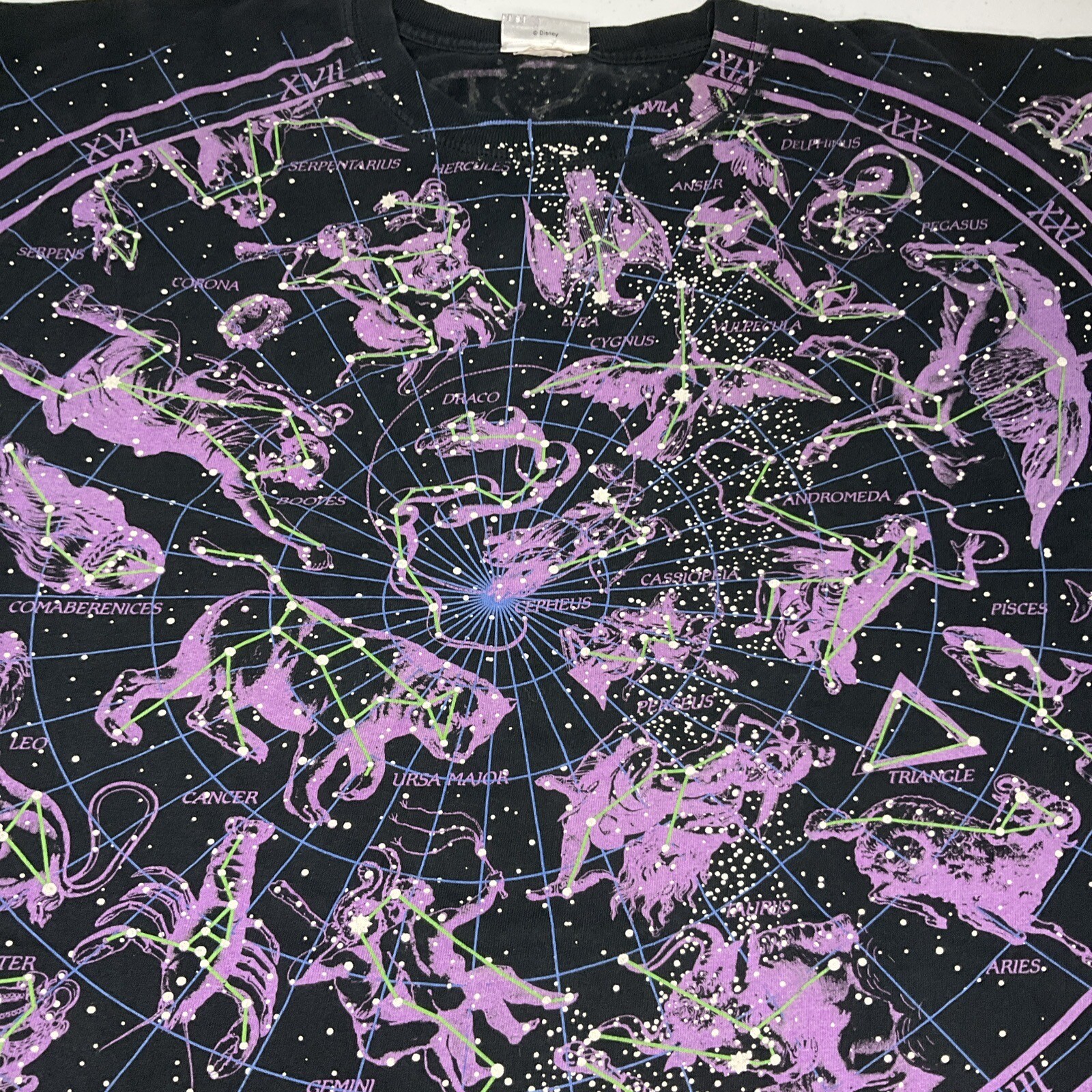 Vintage Disney Liquid Blue Shirt Sz 2XL Constellations Stars Zodiac 1993 AOP image 5