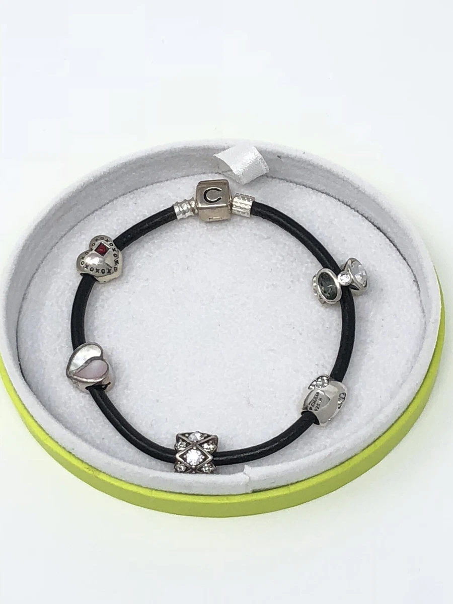Chamilia leather bracelet with 5 charms in Silver