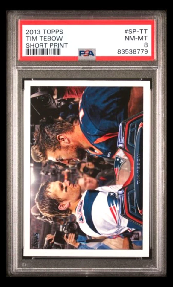 2013 topps #SPTT tom brady & tim tebow rc; photo SSP image variation PSA 8 - Image 2 of 3