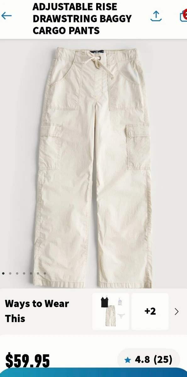 Hollister Poplin Adj. Rise Baggy Cargo Pants Cream Small/reg Length NWT