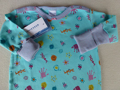 Pyjama Barboteuse Bébé Schiesser Vario Smileys - Taille 56 à 92 - 100% Coton, Manches Longues, Neuf Avec étiquettes