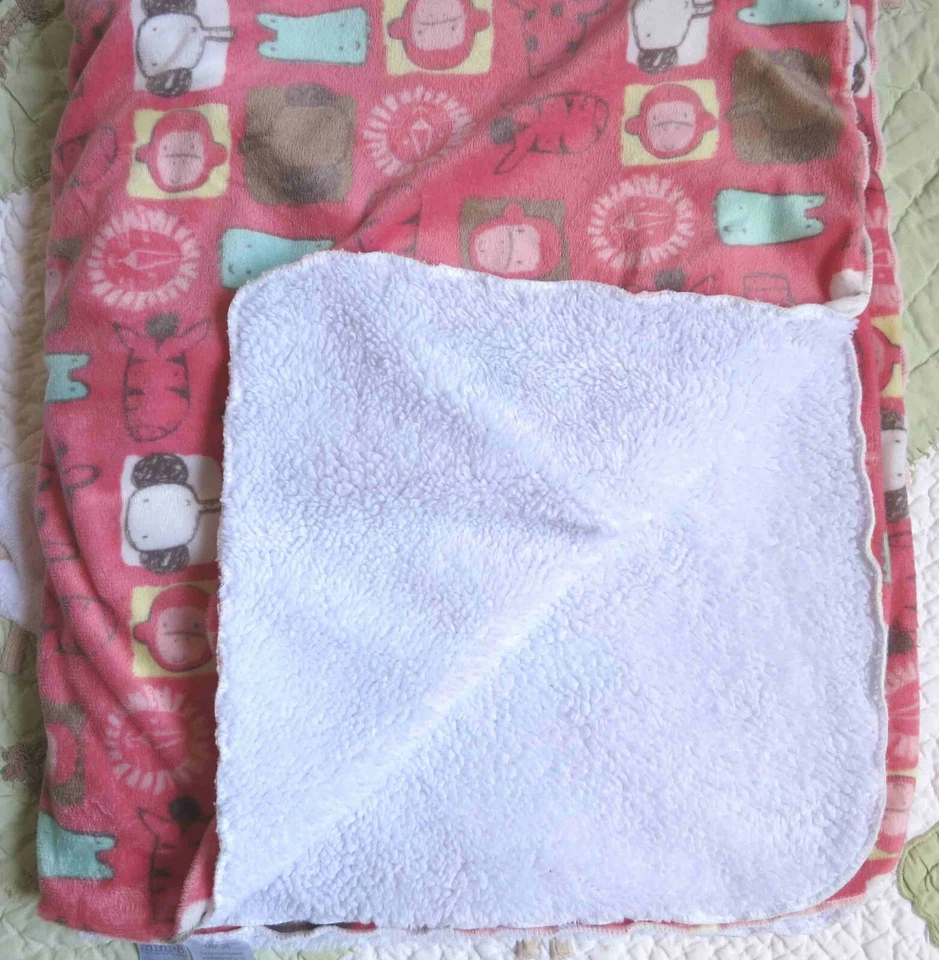 Mini B Coral Rosa Naranja Peluche con Animales de la Selva por todas partes Bebé Niña Manta Usada en Excelente Condición Foto 2 de 3