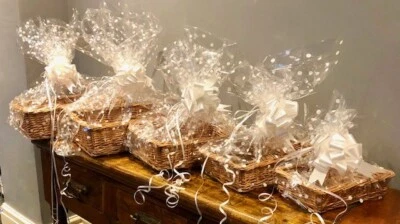 HOUSE OF HENPEN Make Your Own Hamper Kit Full Willow Wicker Basket 5 sizes with Cellophane & Bow