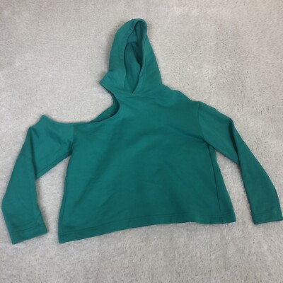Balenciaga Hoodie Damen Ladies M Medium Teal Cropped Kapuze Open Shoulder
