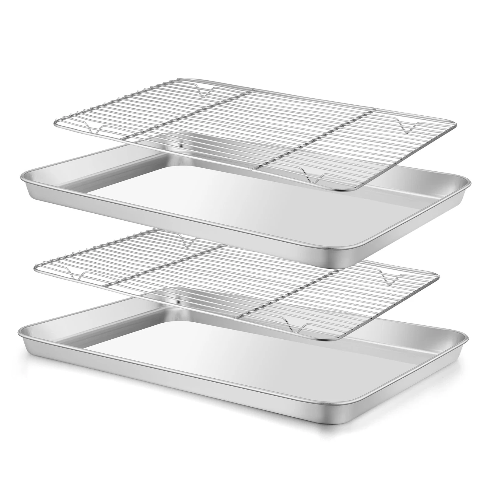 2 Pack Stainless Steel Baking Cookie Sheets with Wire Rack Set, 16x12x1 Inch