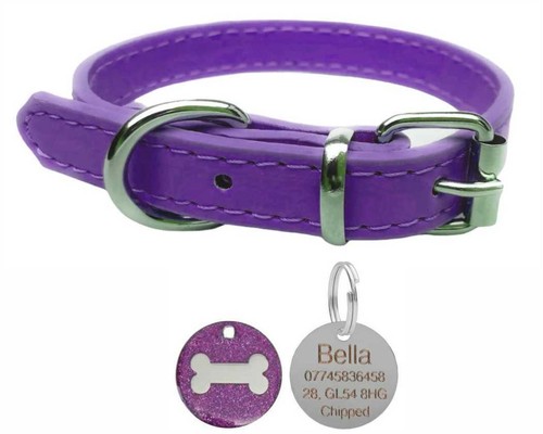 Vibrante collare per cane in pelle per cucciolo, cani e glitter osso personalizzato etichetta per animali domestici - Foto 11 di 12