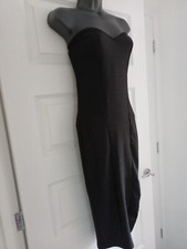 pretty little thing black dress size 10 strapless bandeau party knee length PLT 