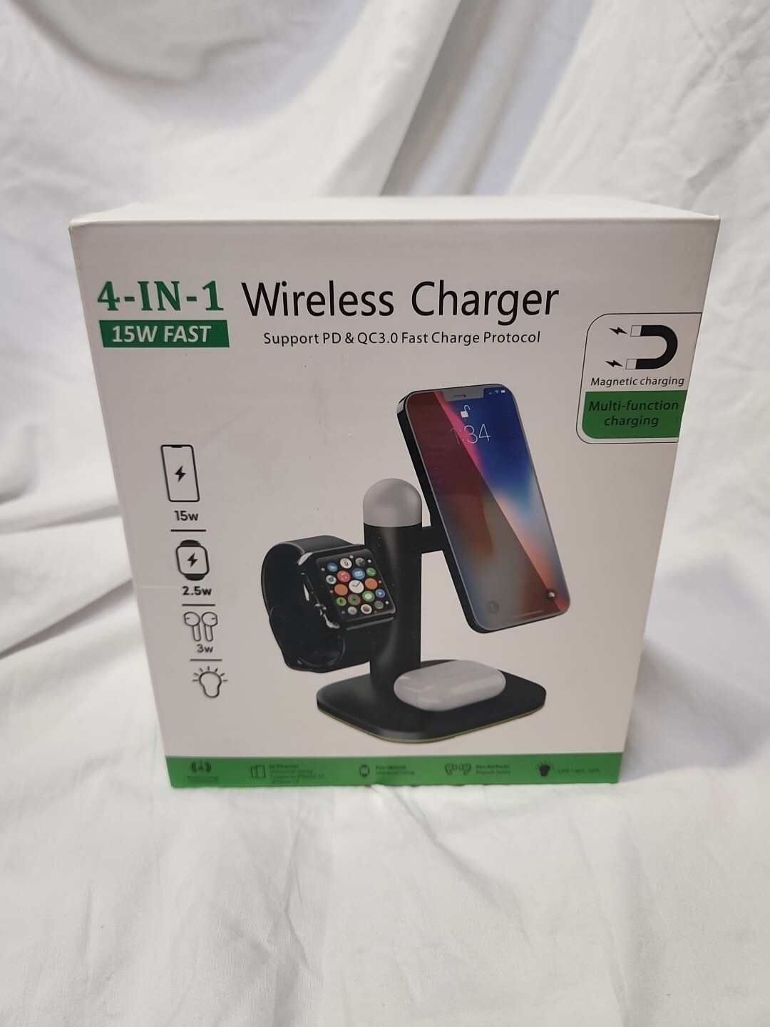 4in1-15W Fast Wireless Charger Station For Apple Watch iPhone (MJ)