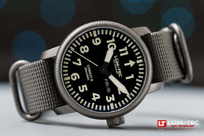 Lum-Tec Mens Watch Combat B66 Day Date 43mm Black Dial Miyota