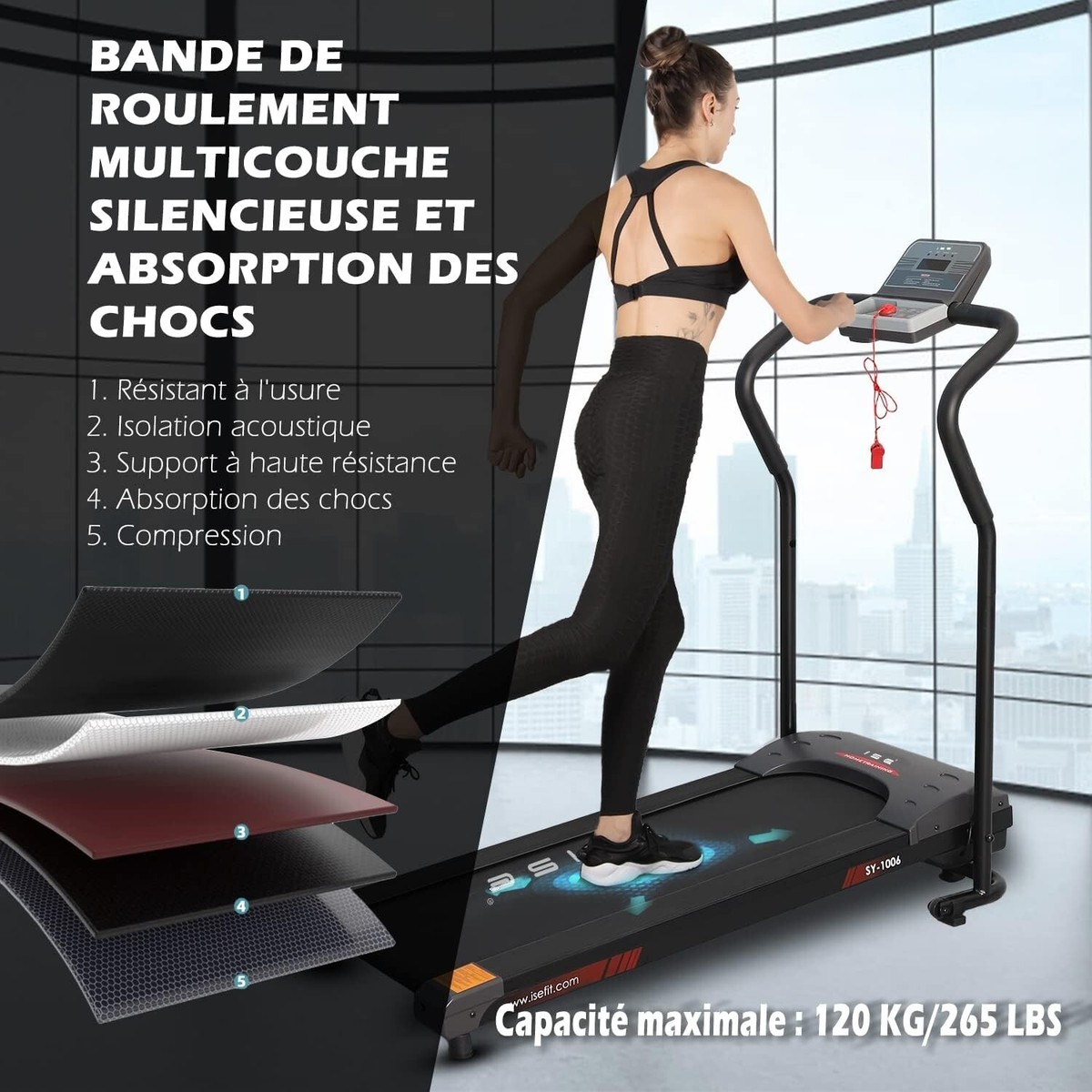 HOMCOM Tapis de Course électrique Pliant 440 W 1-10 Km-H écran LCD