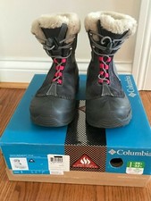 Columbia Girls Youth Bugaboot Plus Gray Pink Waterproof Insulated Size 1 EUC