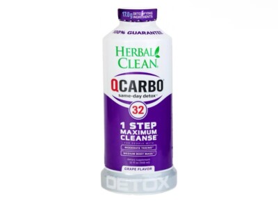 Herbal Clean QCarbo32 Same-Day Premium Detox Drink, Grape Flavor, 32 Fl Oz
