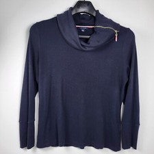Tommy Hilfiger Womens XXLarge Long Sleeve Zip Cowl Neck Waffle Knit Navy Shirt