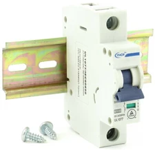 YuCo 1-Pole Miniature Circuit Breaker w/ 4" piece Din Rail and 2 Screws 1-63 Amp