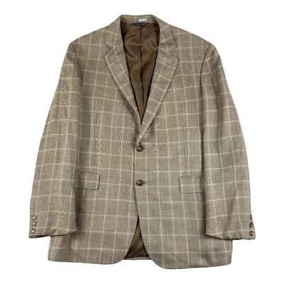 Brooks Brothers 1818 Madison E Thomas Silk Linen Wool Brown Check Size 44L