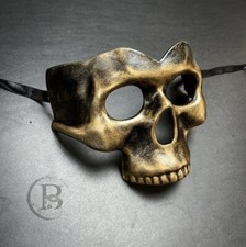 Black Gold Masquerade Mask, Skull Mask, Venetian Cosplay Costume Mask M0017