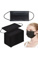 Disposable Face Masks Earloop Black 3-Ply Unisex Mouth & Nose Cover 50
