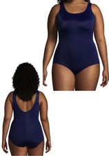 LANDS END 26W Deep Sea Navy Blue Scoop Neck One Piece Swimsuit Bathing Suit