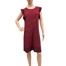 MICHAEL KORS Red & Black Sheath Dress Short Flutter Sleeves Knee Length Sz S