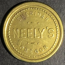 Neely's Sheridan Oregon Brass G/F 5c Trade Token 22mm