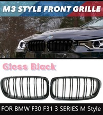 FOR BMW F30 F31 3 SERIES GLOSS BLACK DUAL LINE KIDNEY GRILLE M PERFORMANCE STYLE