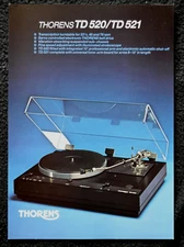 VINTAGE THORENS TD520/521 PROMO ADVERTISEMENT / DATA SHEET-NEW OLD STOCK