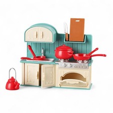 Family Dollhouse Kitchen Set Miniature Stove, Sink Oven with Frying Pan, ...