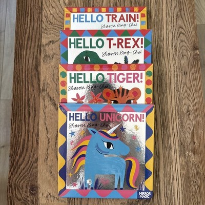 Set 4 BoardBooks NEW NEVER READ Mirror Magic T-Rex, Tiger, Unicorn, Train RRP£36