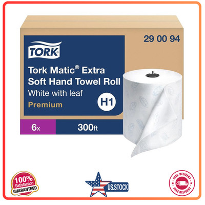 Tork Matic Extra Soft Paper Hand Towel Roll White with Blue Leaf H1, 6 Rolls x 3
