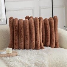 Neelvin Brown Faux Fur Cozy Soft Stripe Decorative Throw Pillow Covers 20x20 inc