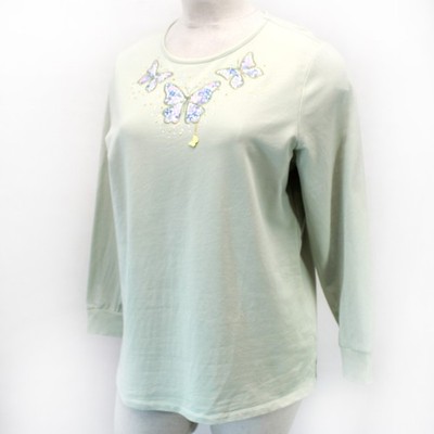 Quacker Factory Plus Terry embroidered rhinestones butterflies sweatshirt top 1X