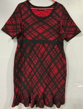 Nina Leonard Sweater Dress Women’s XL Red Black Short Sleeve Ruffle Hem