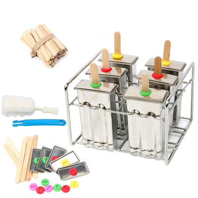 Yaekoo Set Of 6 Stainless Steel Popsicle Mold And Rack Set - Homemade Ice Treat