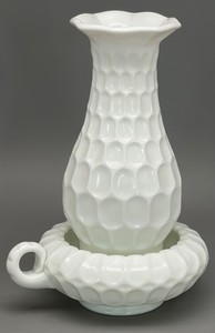 Vintage Fenton Thumbprint White Milk Glass Old Virginia Hurricane Candle Lamp
