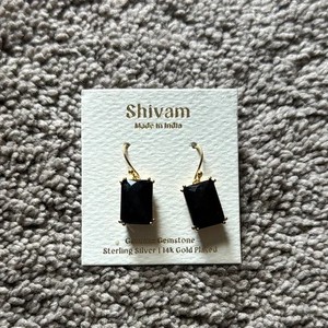 Authentic Shivam Sterling Silver 14K Gold Plated Black Onyx Earrings