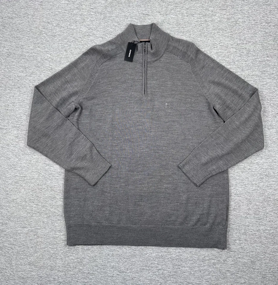 Express Sweater Mens Large Gray Merino Wool 1/4 Zip Pullover Long Sleeve NEW - Image 2 of 4