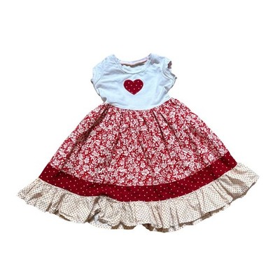 Heart Dress Kids Red White Excellent Floral Tiered Ruffle SIZE 3T