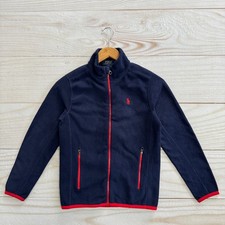 Polo Ralph Lauren Boys Size M 10-12 Full Zip Fleece Jacket Navy Red Trim